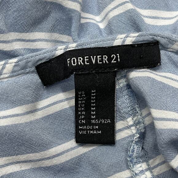 FOREVER 21 Rompers Women M Blue White Striped V-Neck Long Sleeve STAIN - Picture 4 of 6